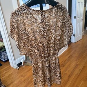 Bathing suit coverup in sheer polyester leopard fabric size M